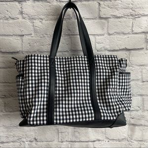 PREOWNED POTTERY BARN KIDS GINGHAM CHECK PRINT DIAPER BAG DUFFLE BLUE